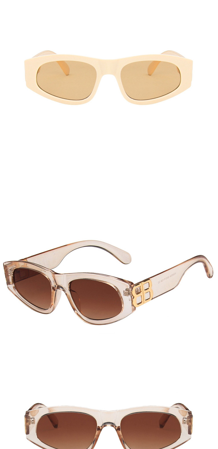 Fashion Champagne Double Tea Resin Small Frame Uv Protection Sunglasses,Women Sunglasses