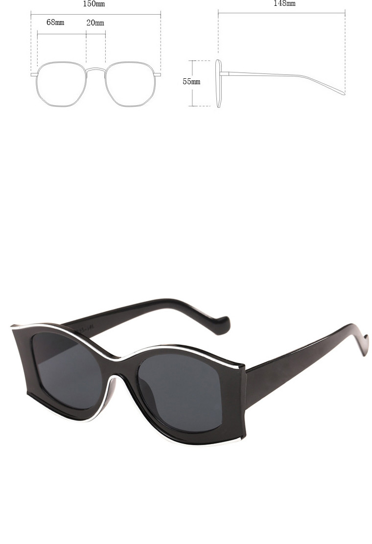 Fashion Bright Black All Gray Irregular Large Frame Resin Sunglasses,Women Sunglasses