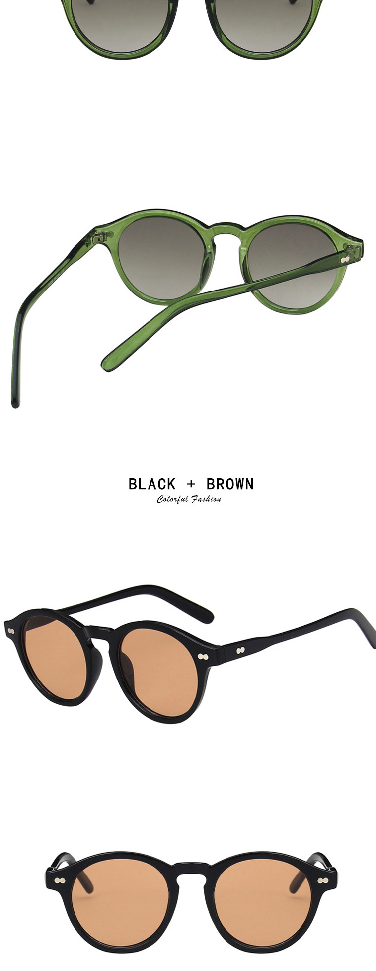 Fashion Olive Green Double Green Small Frame Rice Nail Resin Round Sunglasses,Women Sunglasses