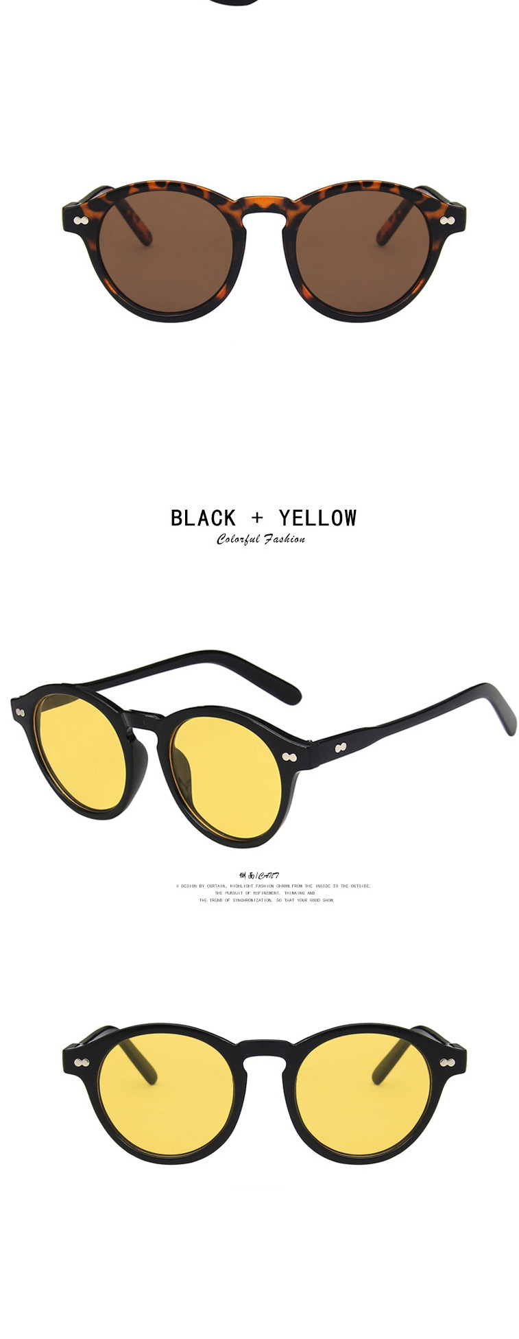 Fashion Bright Black And Yellow Film Small Frame Mi Nail Resin Round Sunglasses,Women Sunglasses