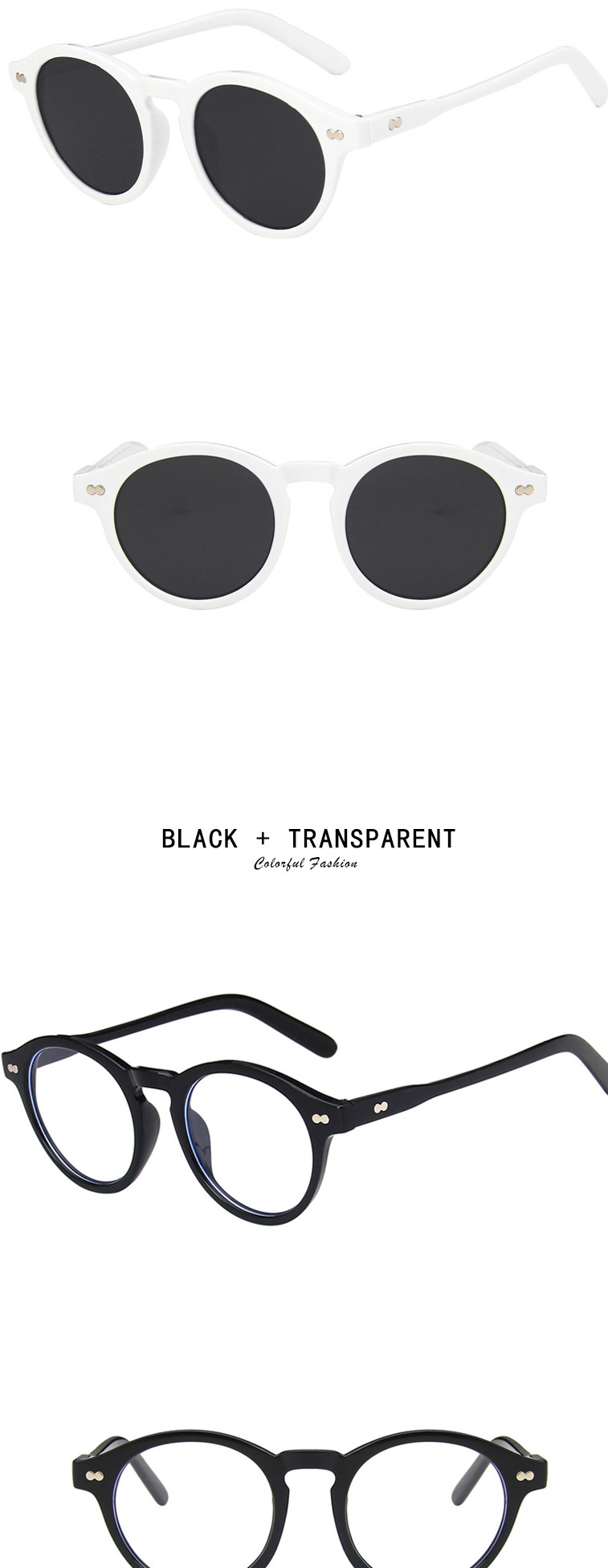 Fashion Bright Black And Gray Flakes Small Frame Rice Nail Resin Round Sunglasses,Women Sunglasses