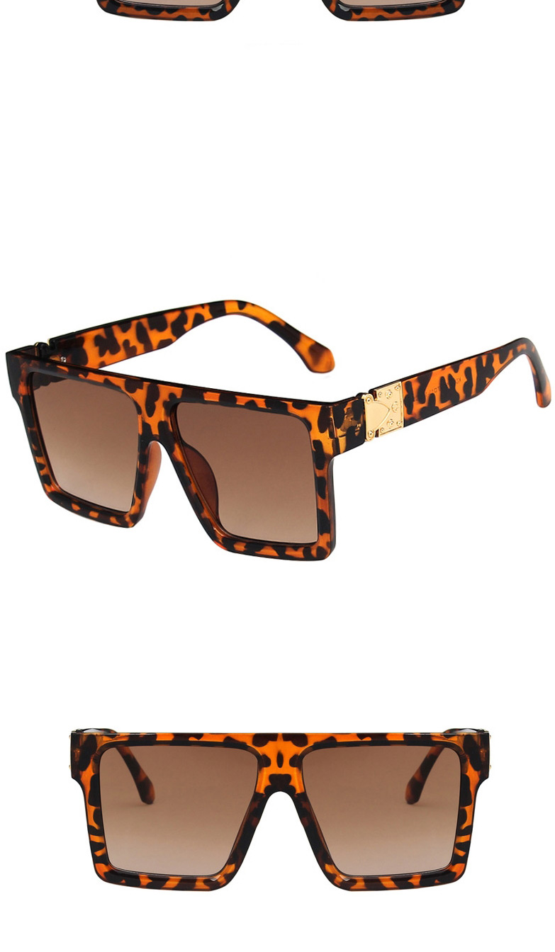 Fashion Leopard Double Tea Large Square Frame Resin Sunglasses,Women Sunglasses