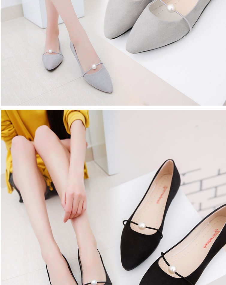Fashion Gray Pointed Flat Heel Pearl Shoes,Slippers