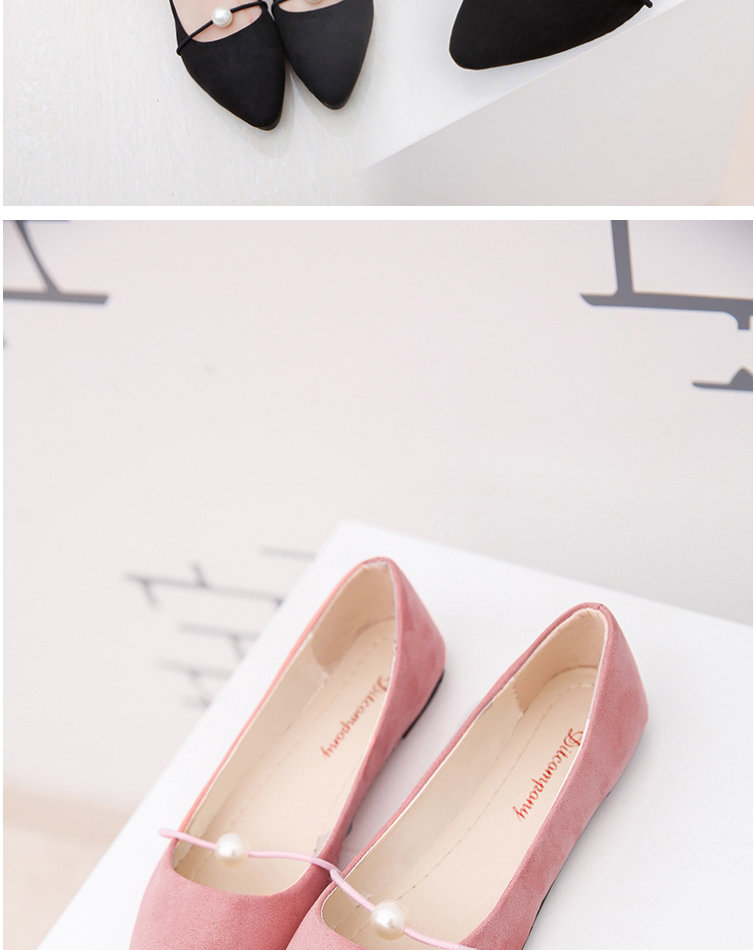 Fashion Brown Pointed Flat Heel Pearl Shoes,Slippers