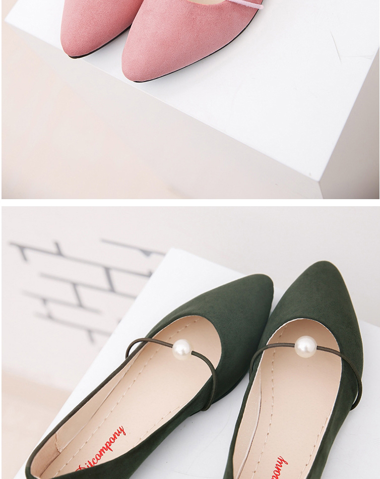 Fashion Gray Pointed Flat Heel Pearl Shoes,Slippers