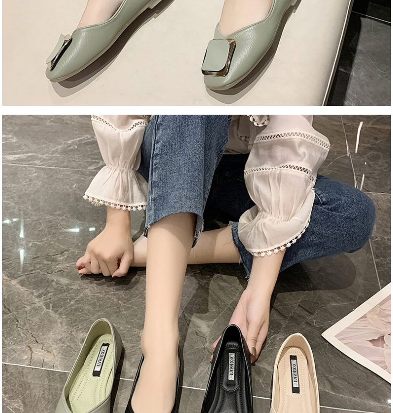 Fashion Beige Round Toe Shallow Mouth Soft Bottom Breathable Square Buckle Shoes,Slippers