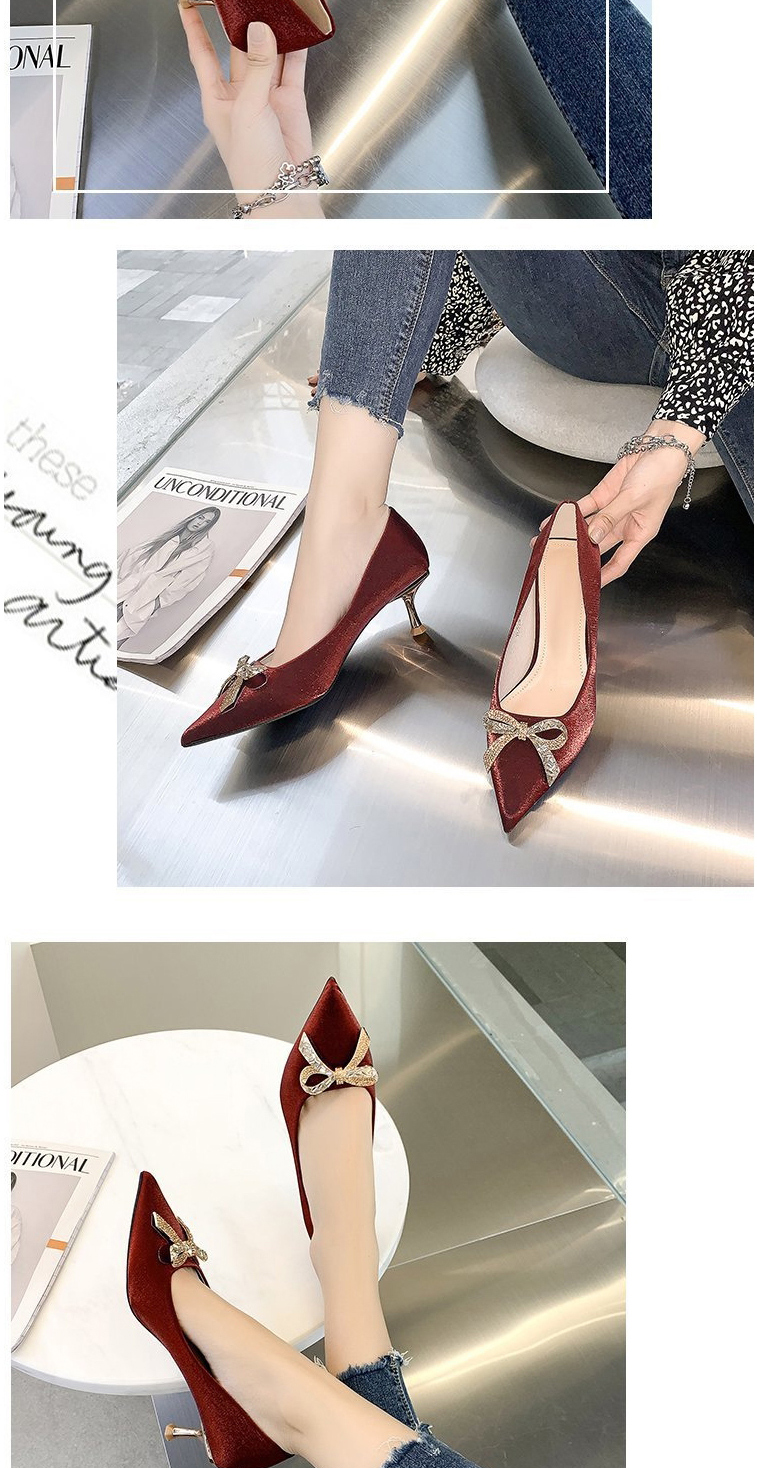 Fashion Red Bowknot Pointed Stiletto Pumps,Slippers