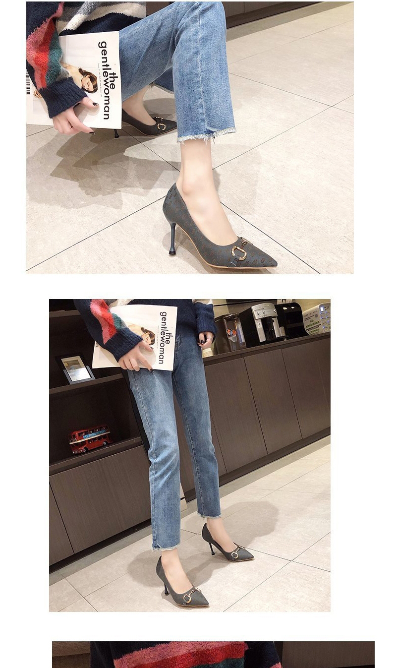 Fashion Khaki Stiletto Pointed Rivet High Heels,Slippers