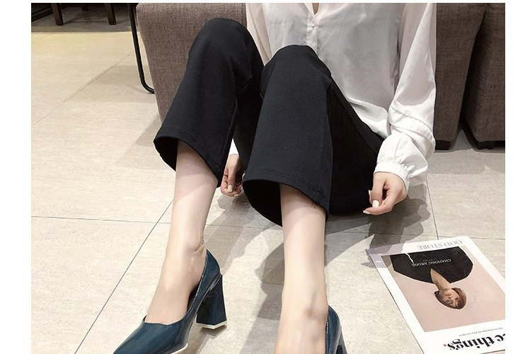 Fashion Blue Round Toe Thick Heel Shallow Cutout Shoes,Slippers