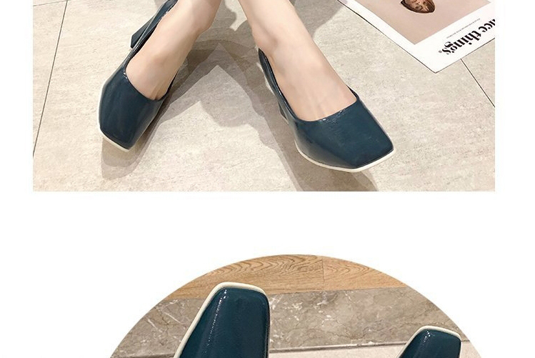 Fashion Blue Round Toe Thick Heel Shallow Cutout Shoes,Slippers