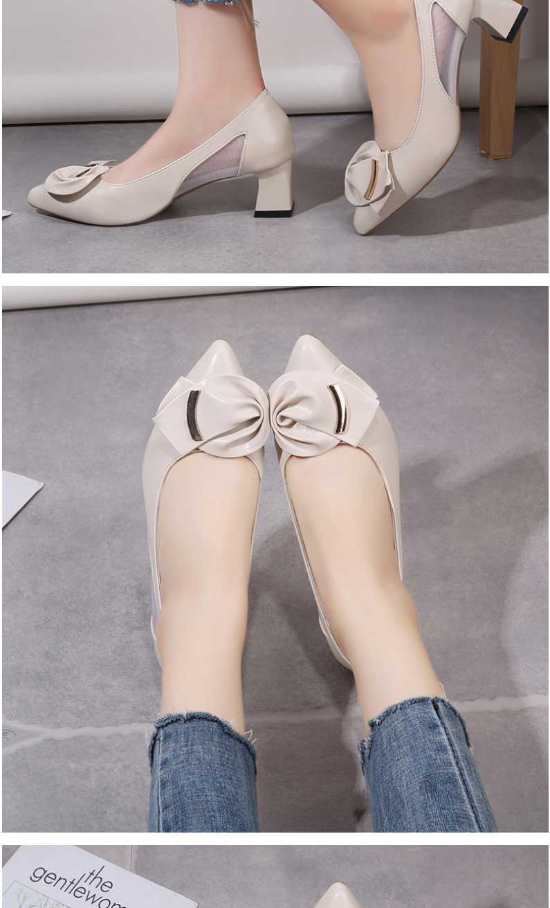 Fashion Beige Pointed Mesh Breathable Thick Heel Shoes,Slippers