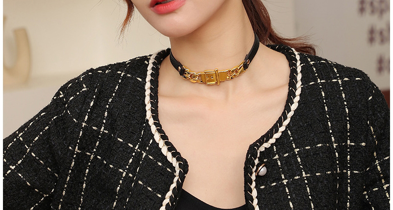 Fashion Red Pu Leather Alloy Chain Adjustable Snap Necklace,Chains