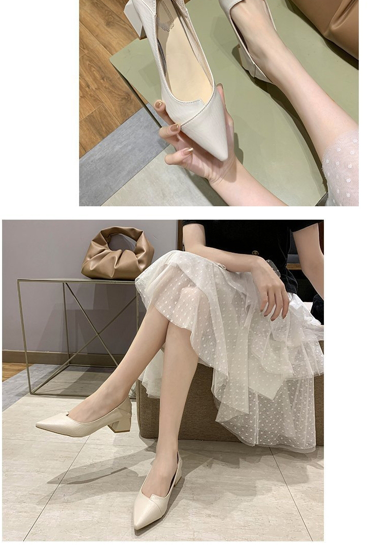 Fashion Beige Pointed Thick Heel Pumps,Slippers