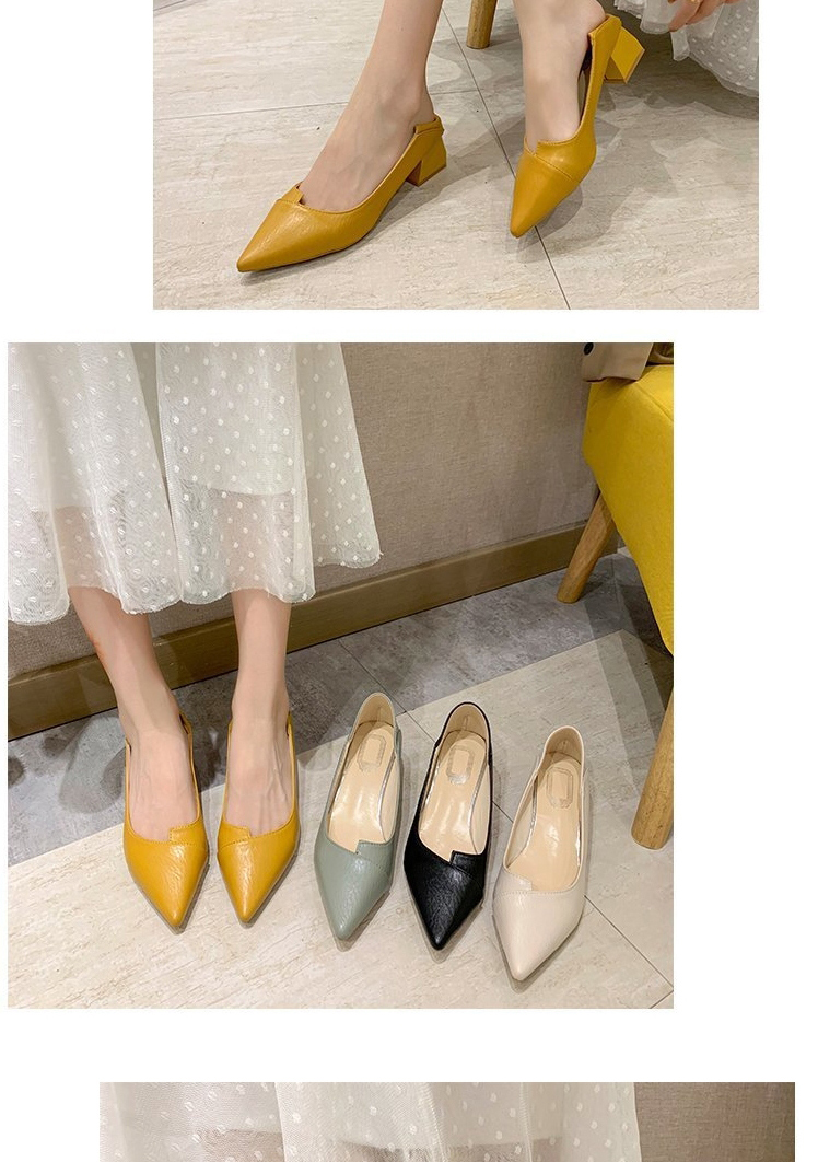 Fashion Beige Pointed Thick Heel Pumps,Slippers