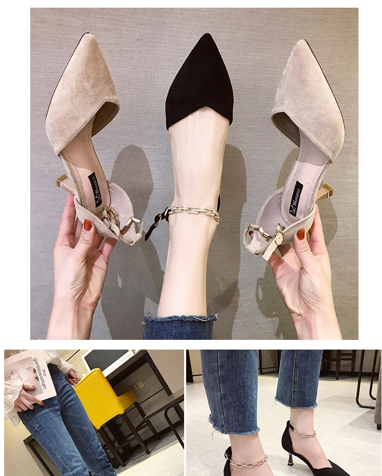 Fashion Beige Suede Buckle With Rhinestone Stiletto Sandals,Slippers