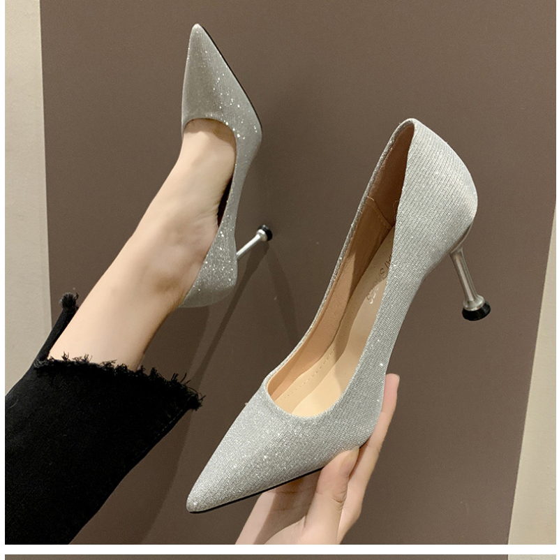 Fashion Silver Sequined Stiletto Pointed Pumps,Slippers