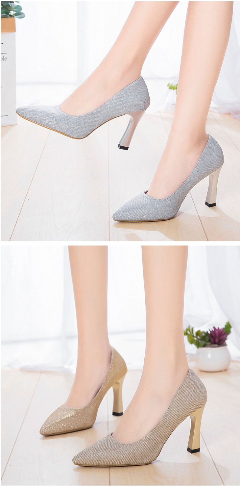 Fashion Silver Stiletto Pointed High Heels,Slippers