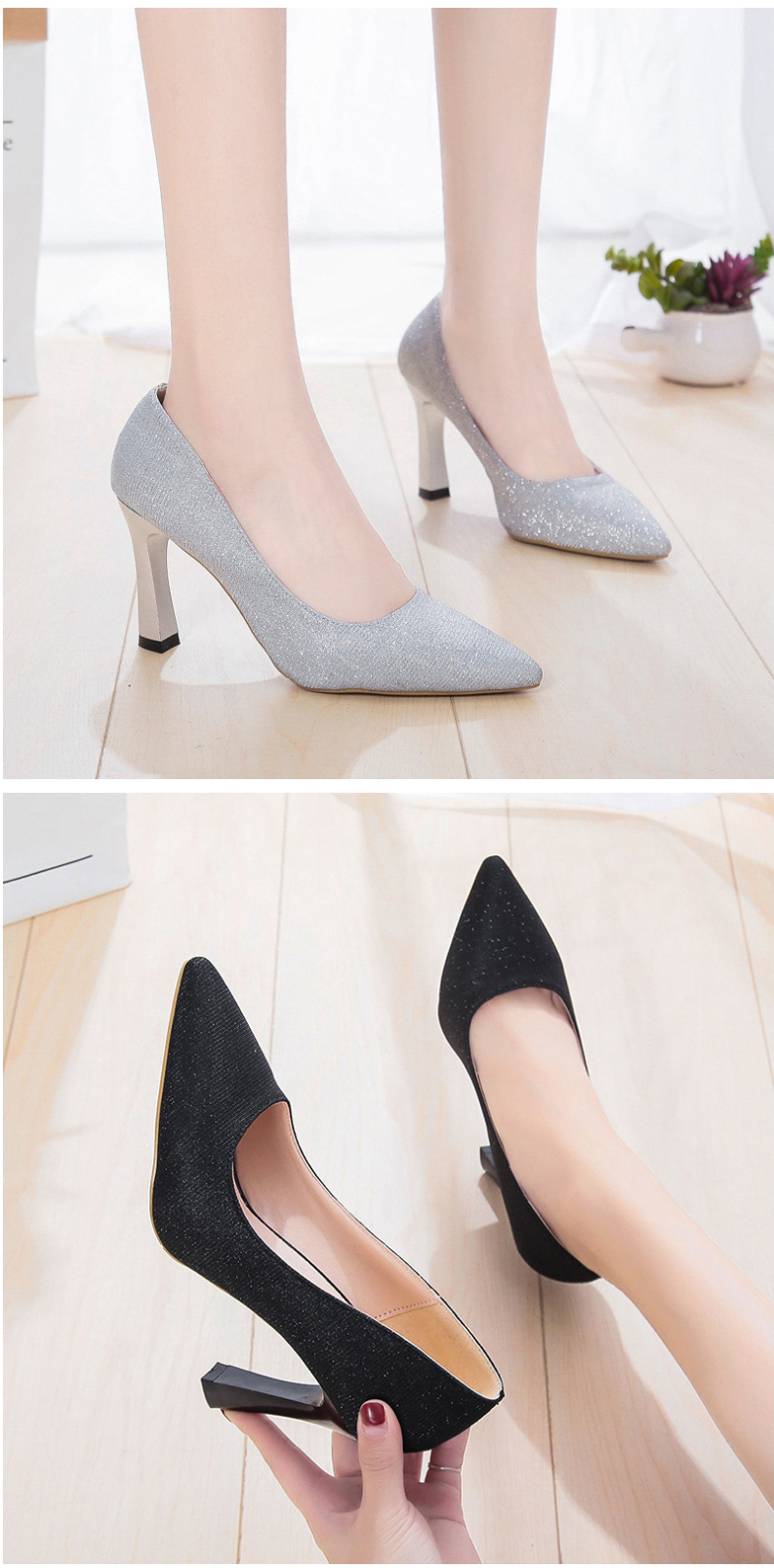 Fashion Silver Stiletto Pointed High Heels,Slippers