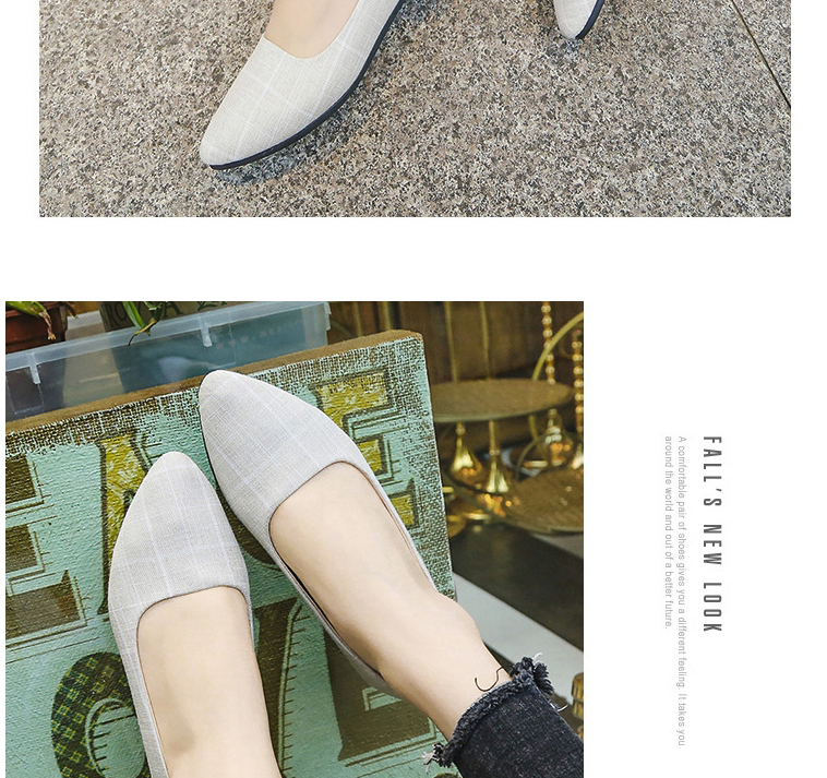 Fashion White Gray Checked Shallow Pointed Flat Shoes,Slippers