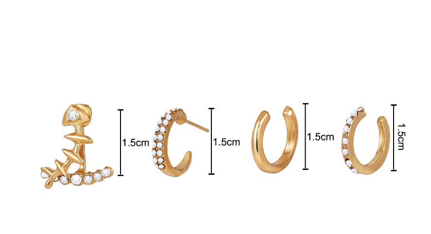 Fashion Golden Diamond-studded Fish Bone Geometry Alloy Ear Clip Set,Jewelry Sets