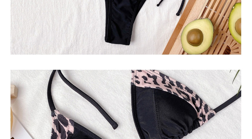 Fashion Black Patchwork Leopard Print Strappy Triangle Split Swimsuit,Bikini Sets