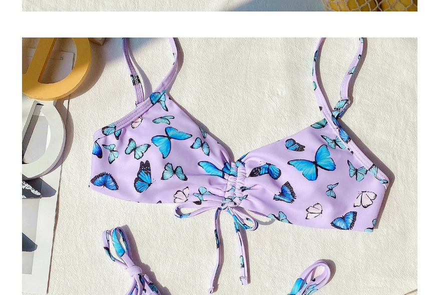 Fashion Printing Pleated Lace Butterfly Print Split Swimsuit,Bikini Sets