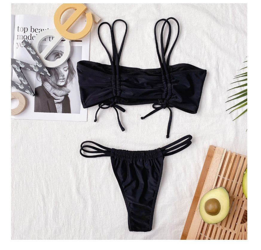 Fashion Black Lace-up Drawstring Split Swimsuit,Bikini Sets