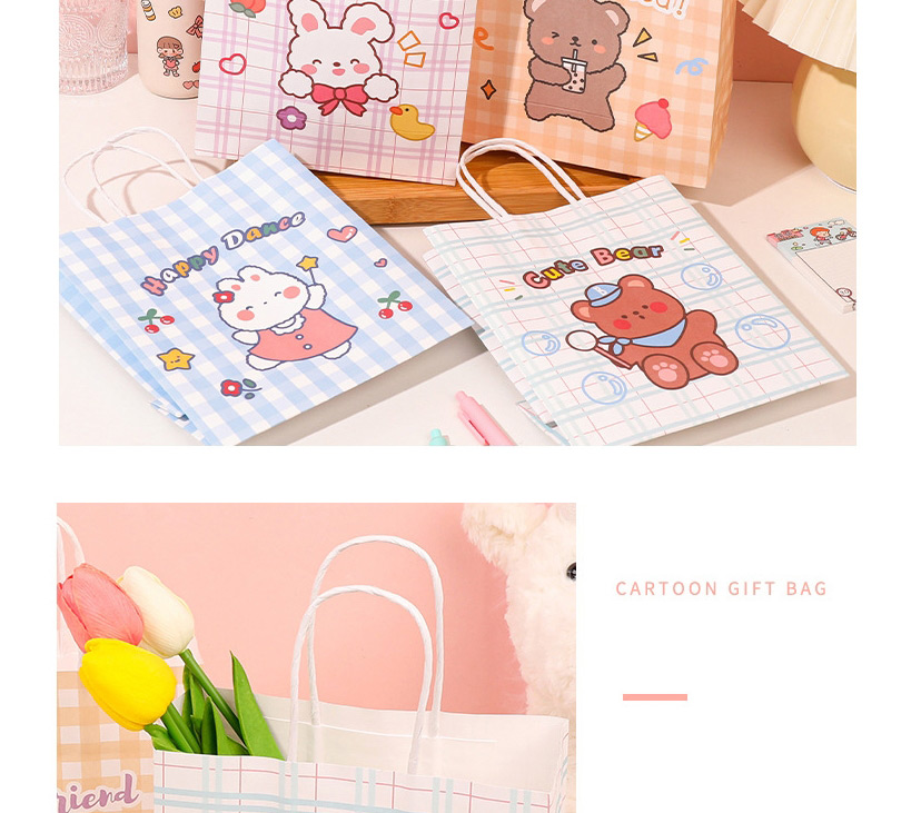 Fashion Milk Tea Bear Printed Animal Large Portable Paper Gift Bag,Pencil Case/Paper Bags