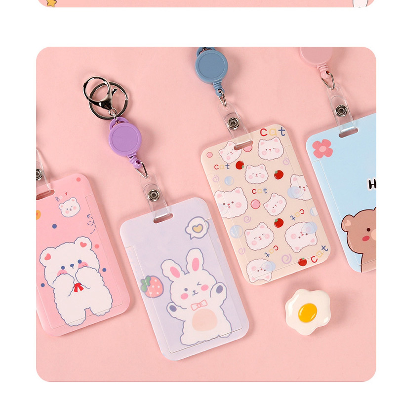 Fashion Strawberry White Rabbit On Lilac Flower Print Keychain Retractable Card Holder,Household goods