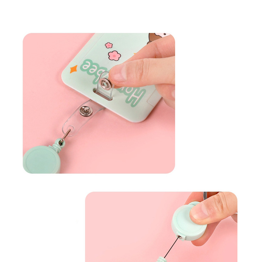 Fashion Blue Bear Flower Print Keychain Retractable Card Holder,Household goods