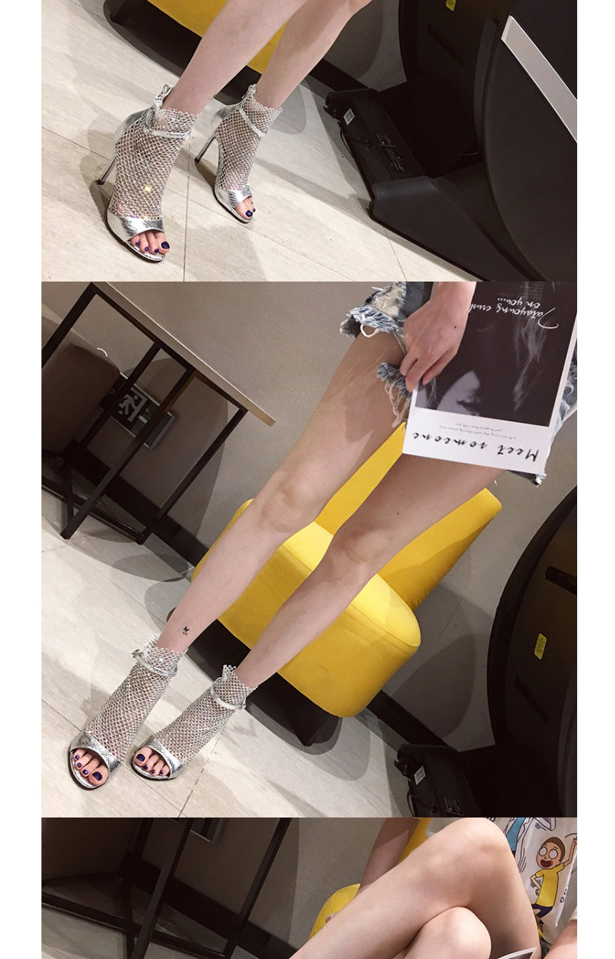 Fashion Black Mesh Rhinestone Stiletto Heel Sandals,Slippers