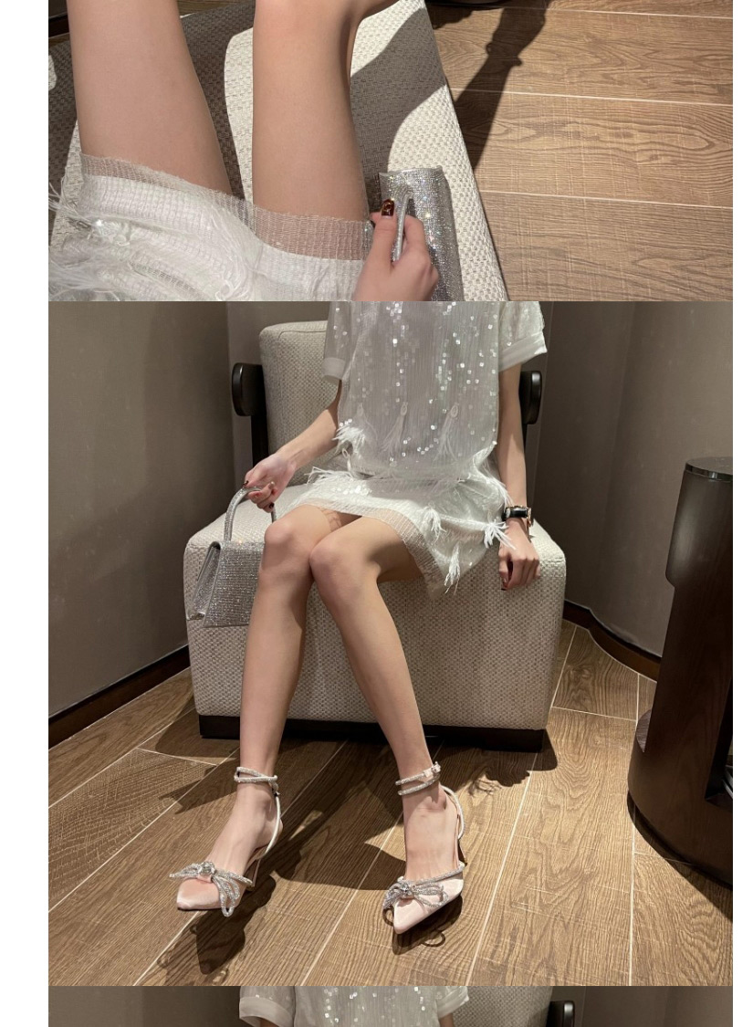 Fashion Silver Rhinestone Bowknot Pointed Back Stiletto Heels,Slippers