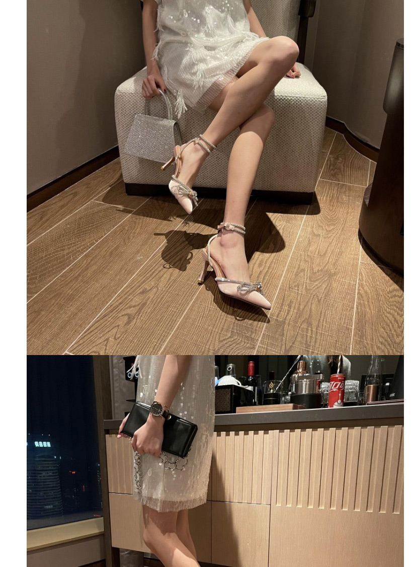 Fashion Transparent White Rhinestone Bowknot Pointed Back Stiletto Heels,Slippers
