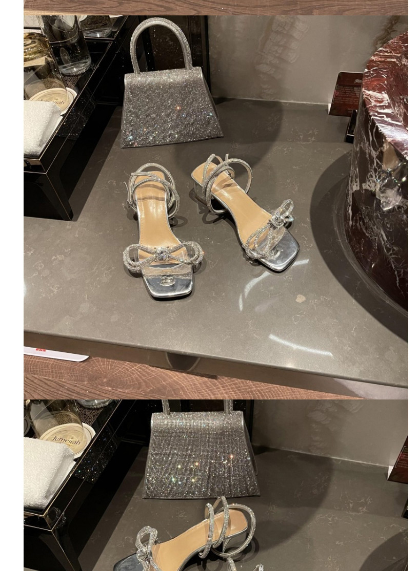 Fashion Silver Rhinestone High Heels With Chunky Heel,Slippers