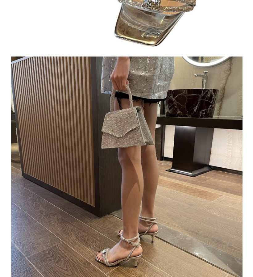 Fashion Silver Square Toe Stiletto Sandals With Rhinestones,Slippers