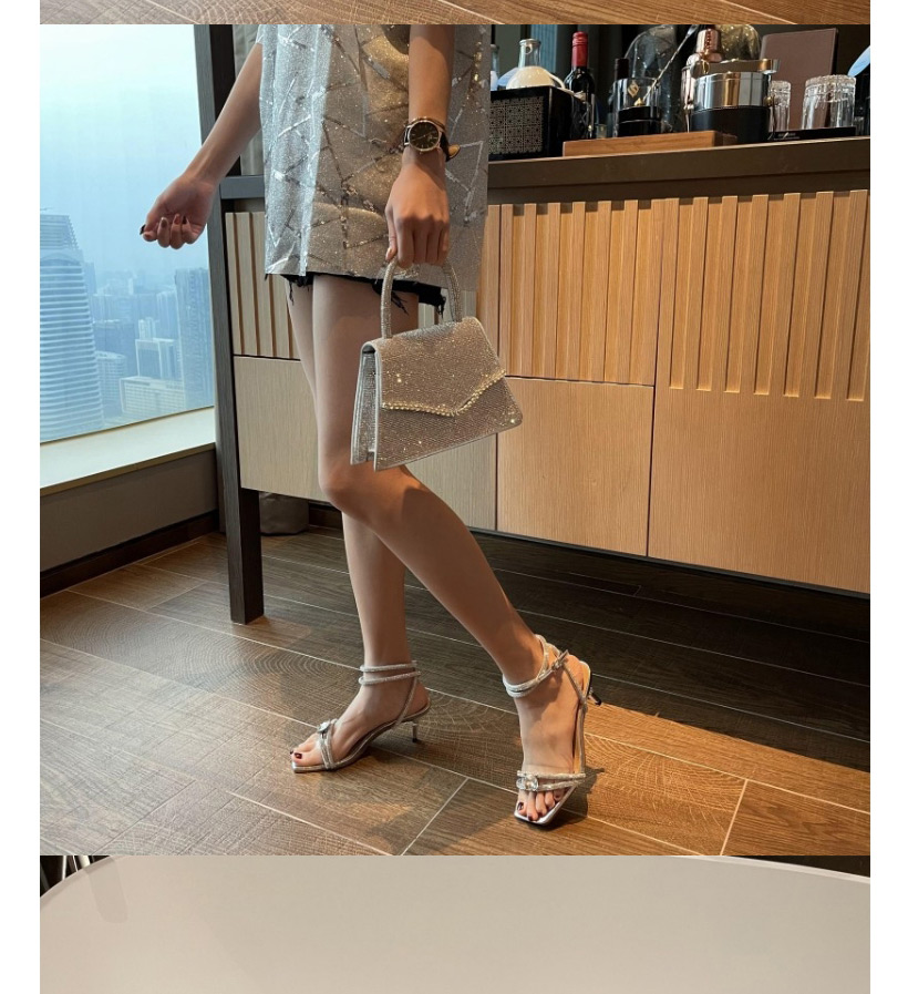 Fashion Silver Square Toe Stiletto Sandals With Rhinestones,Slippers