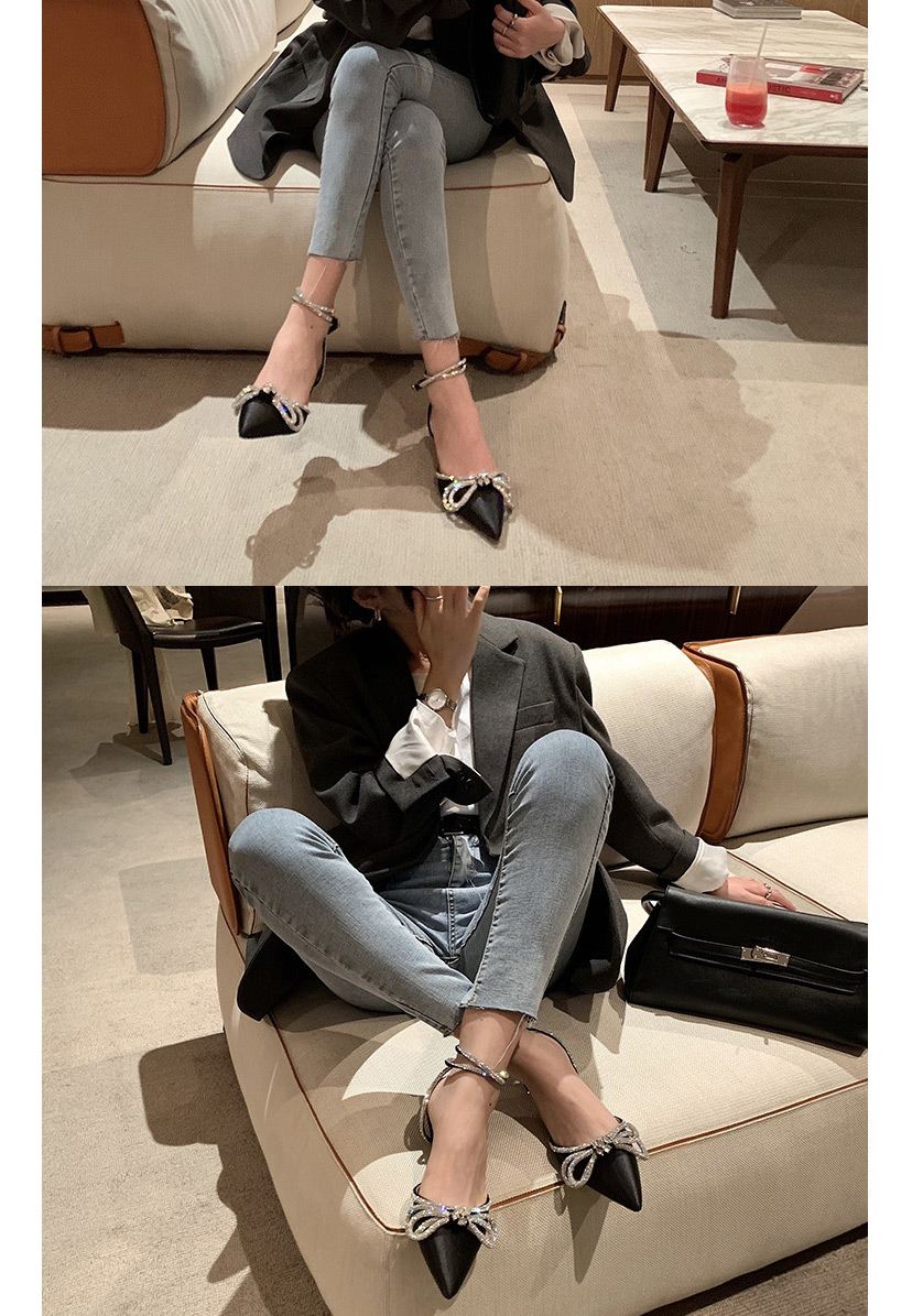 Fashion Apricot Bow Ankle Buckle Pointed Toe Sandals,Slippers