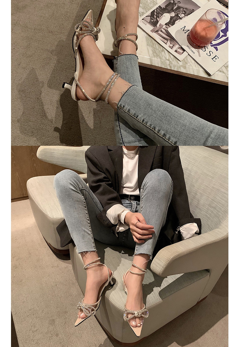 Fashion Black Bow Ankle Buckle Pointed Toe Sandals,Slippers
