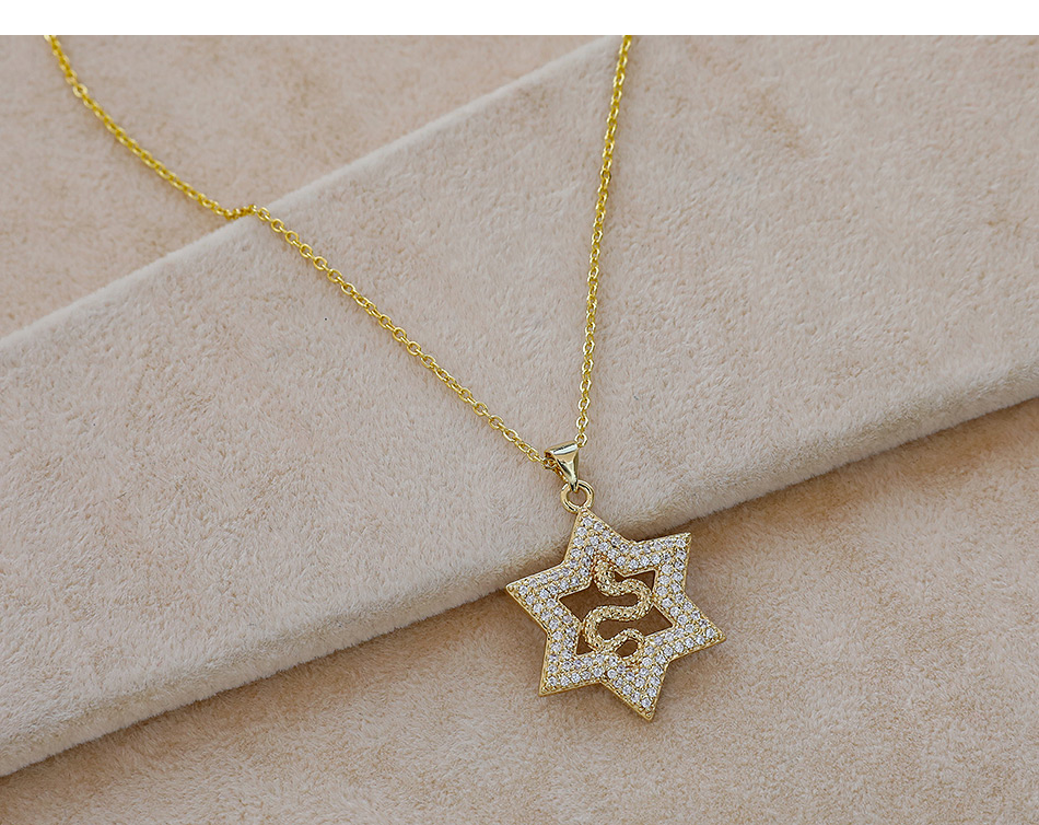 Fashion Golden Copper Inlaid Zircon Hexagonal Snake Necklace,Necklaces