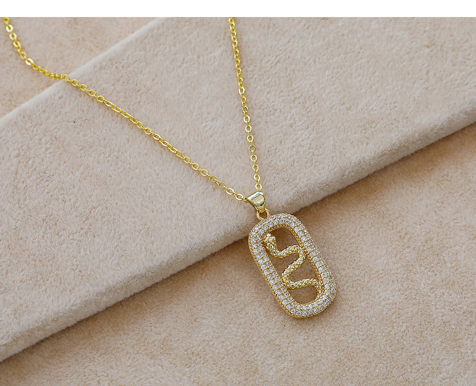 Fashion Golden Copper Inlaid Zircon Round Snake Necklace,Necklaces