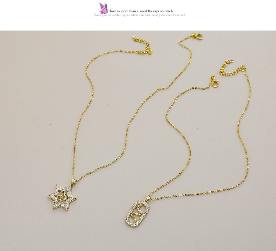 Fashion Golden Copper Inlaid Zircon Hexagonal Snake Necklace,Necklaces