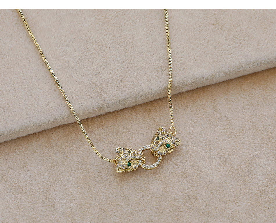 Fashion Golden Copper Inlaid Zircon Panther Head Necklace,Necklaces