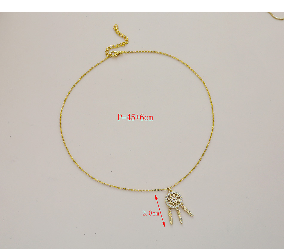 Fashion Golden Copper Inlaid Zircon Dream Catcher Necklace,Necklaces