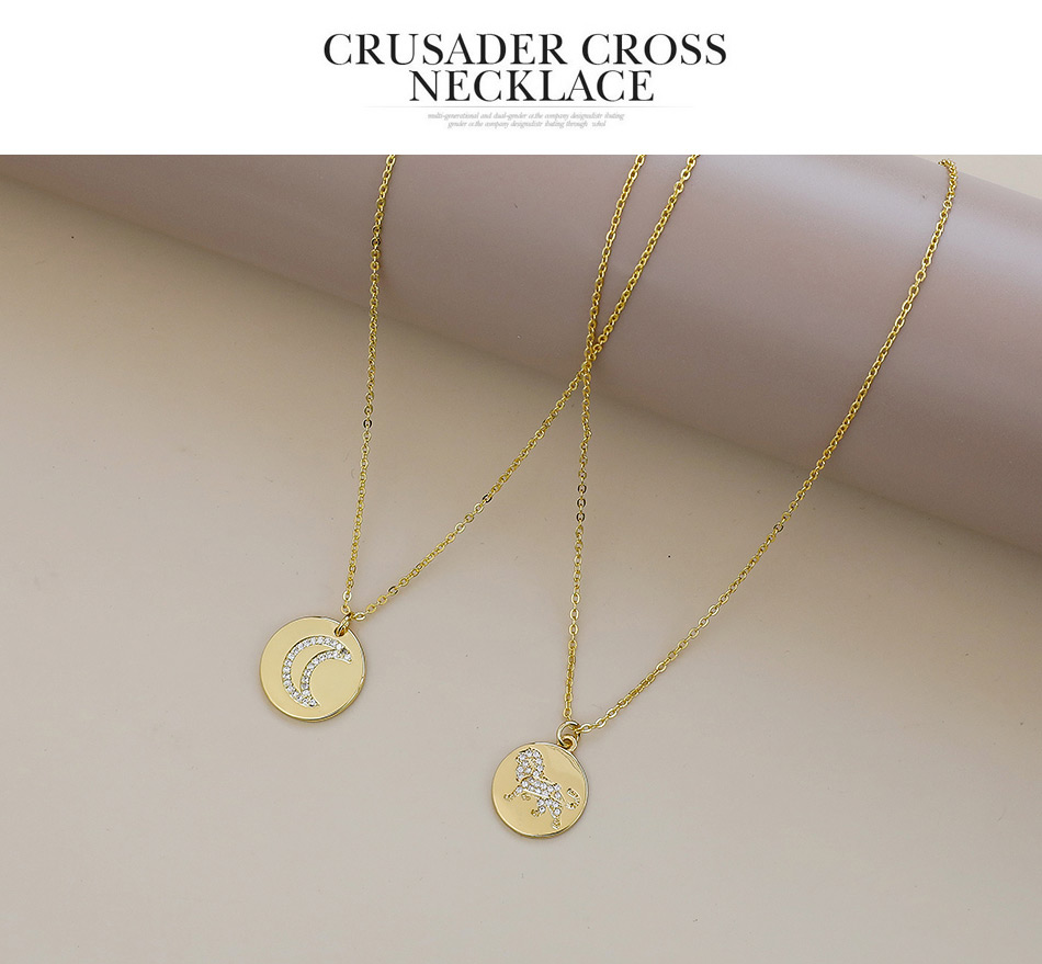 Fashion Golden Copper Inlaid Zircon Crescent Necklace,Necklaces