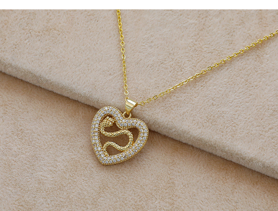 Fashion Golden Copper Inlaid Zircon Heart Snake Necklace,Necklaces