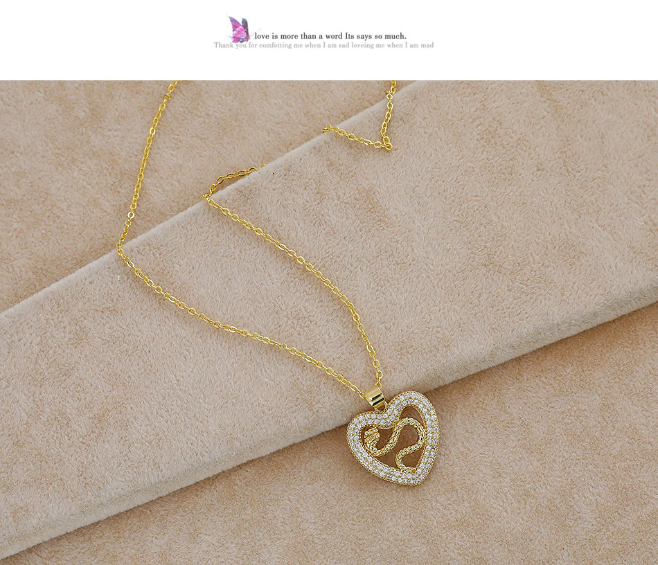 Fashion Golden Copper Inlaid Zircon Heart Snake Necklace,Necklaces