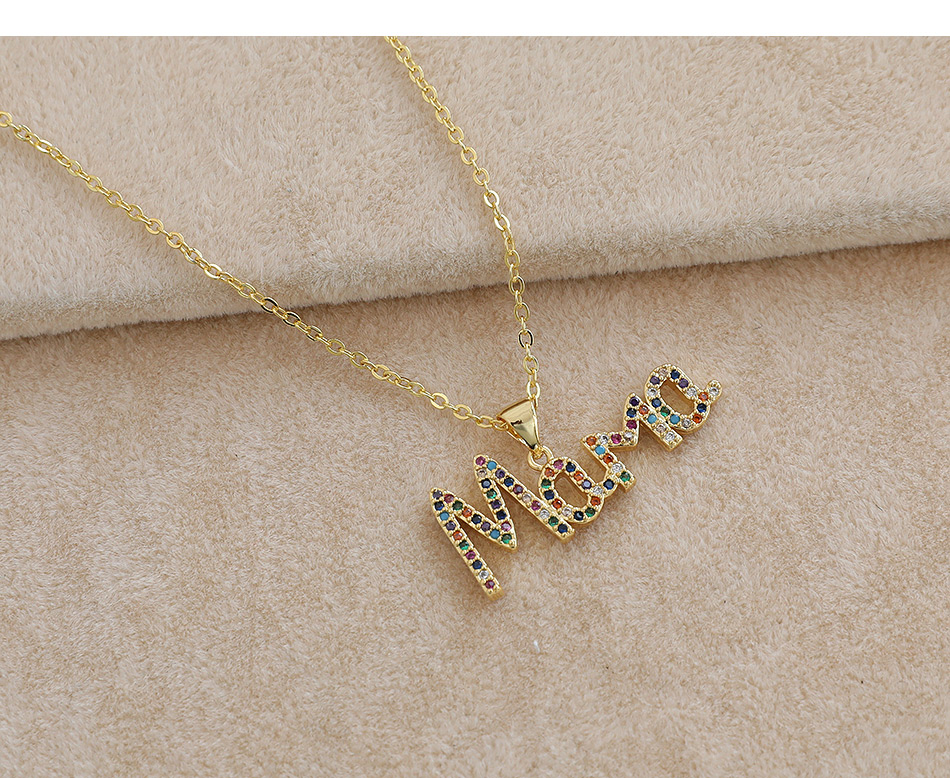 Fashion Golden Copper Inlaid Zircon Letter Mama Necklace,Necklaces