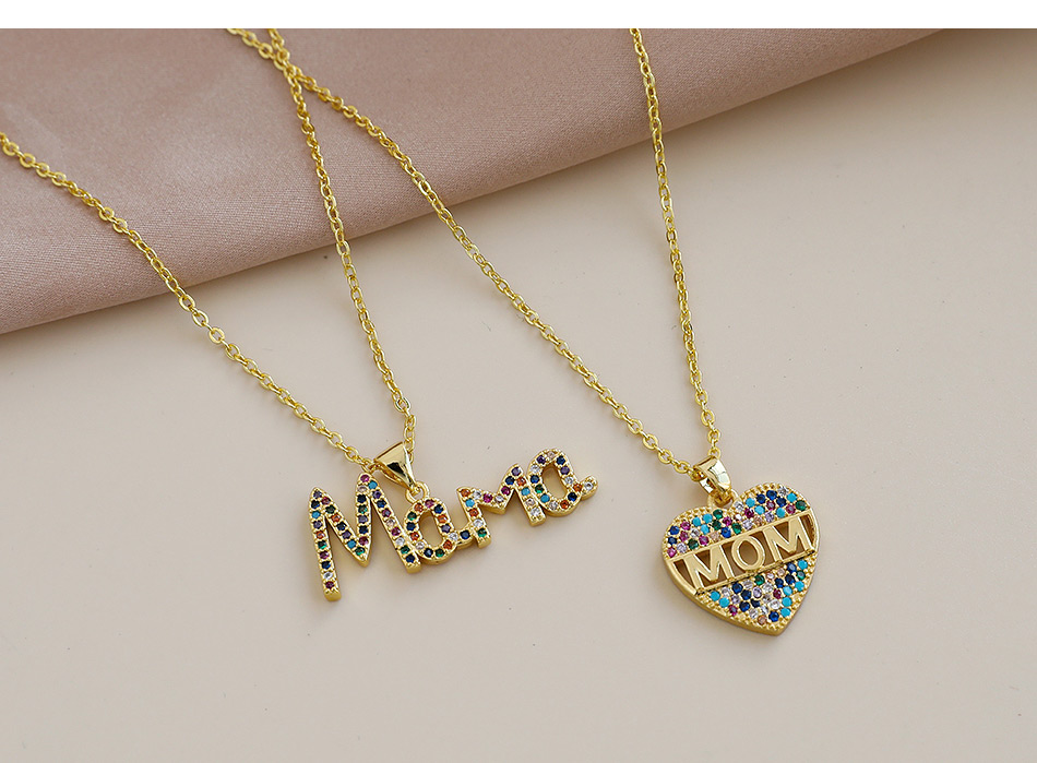 Fashion Golden Copper Inlaid Zircon Letters Mom Love Necklace,Necklaces