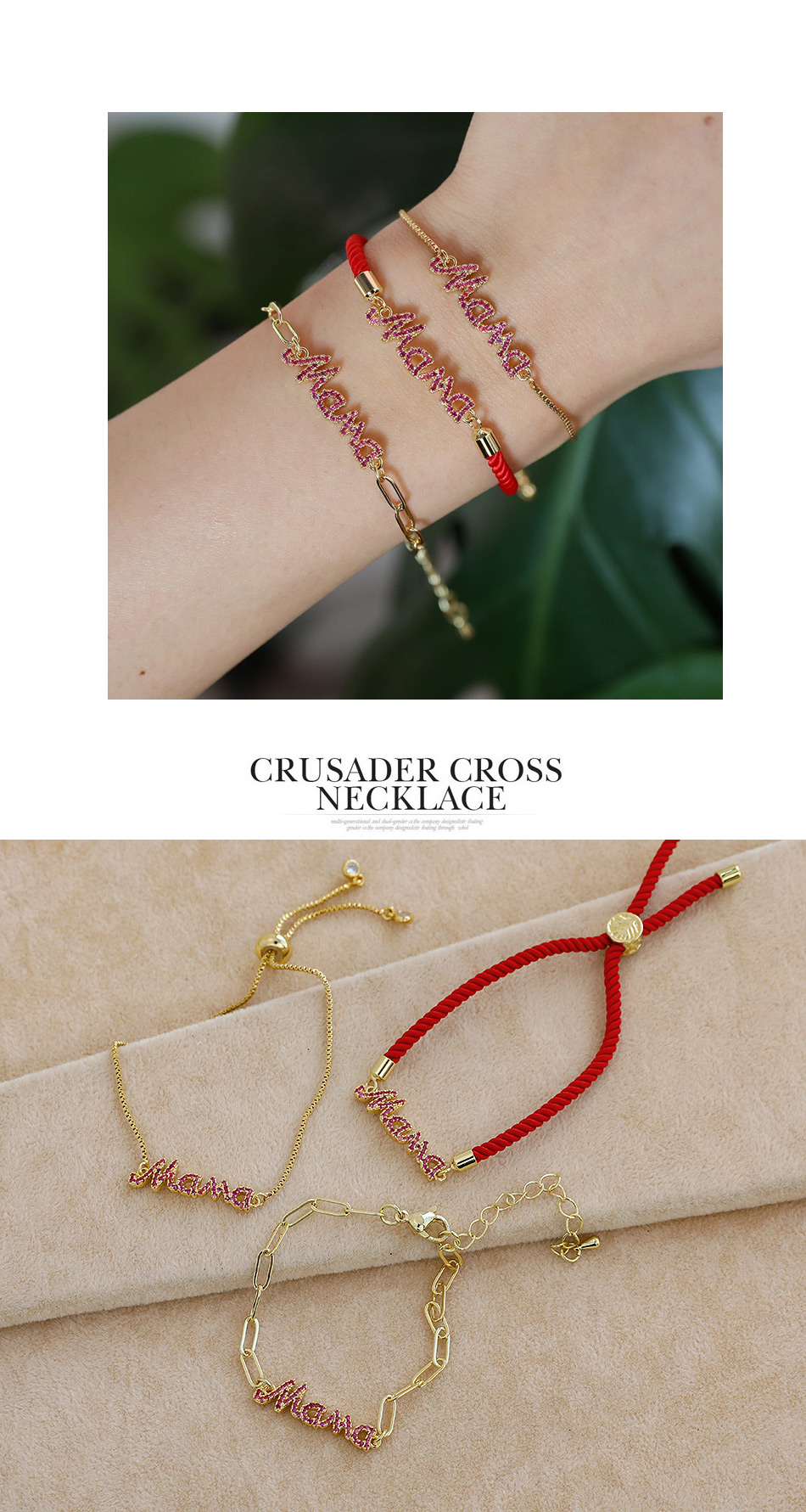 Fashion Golden Copper Inlaid Zircon Letters Mama Fine Chain Bracelet,Bracelets