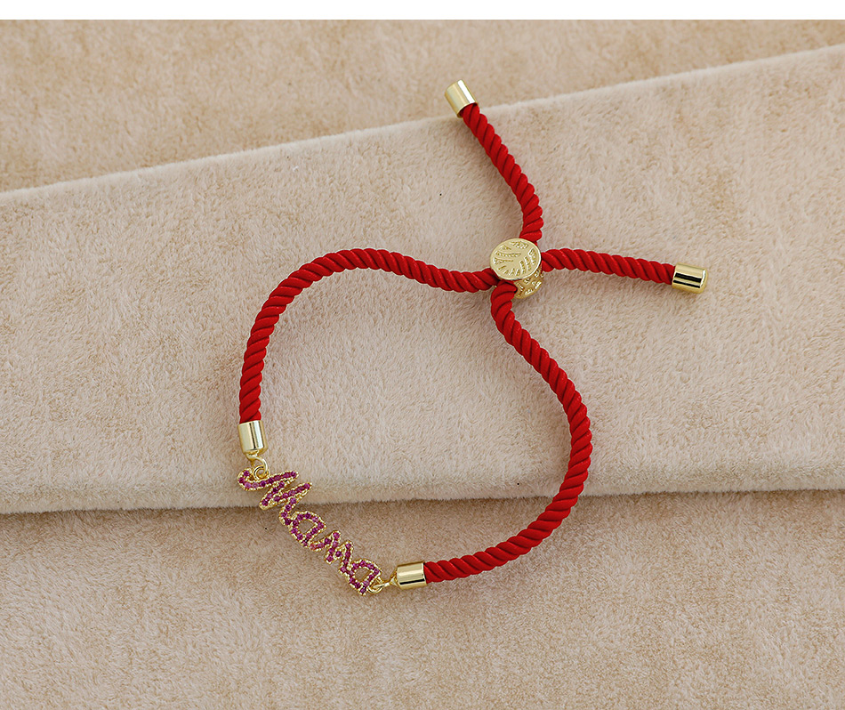 Fashion Red Copper Inlaid Zircon Letters Mama Braided Rope Bracelet,Bracelets